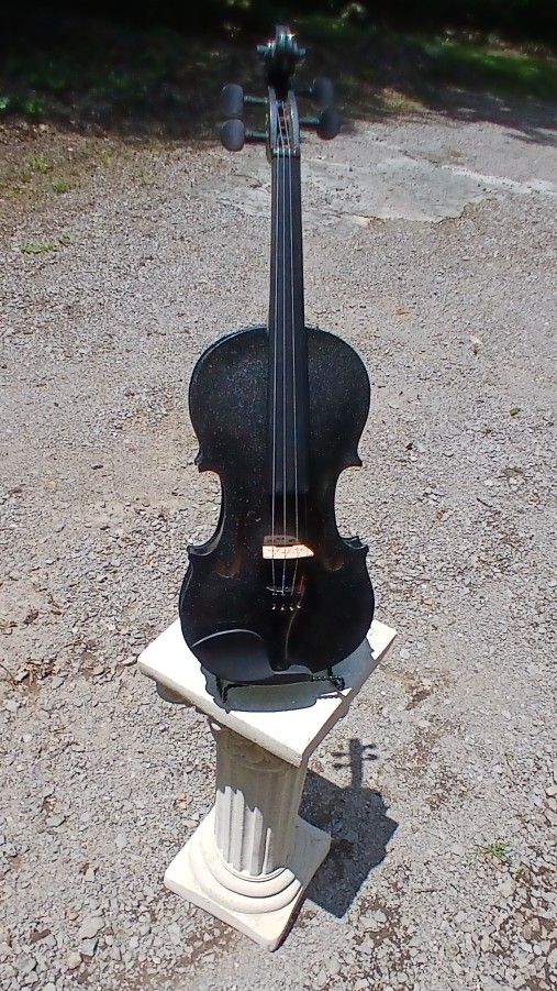 Brand New Solid Maple Wood Violin With A Beautiful Deep Black Finish, Includes The Display Stand And Pedestal