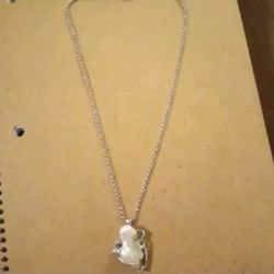 VTG Silver Necklace with Large Genuine Pearl with 2 Diamond Gemstones Set on the Side