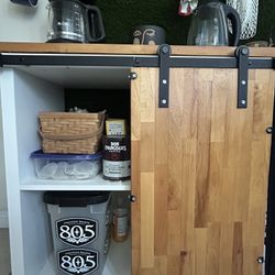2-Piece Bar Table / Coffee Station with Barn Door 