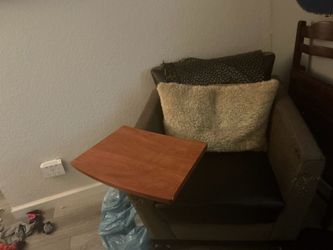 Rolling Accent Chair with Swivel Side Tabl