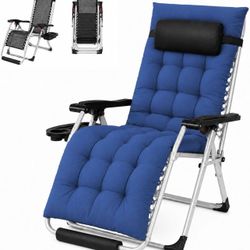 Zero Gravity Chair, Folding Reclining Lounge Recliner with Removable Pad & Headrest & Side Cup Holder Tray for Indoor and Outdoor Navy Blue/1