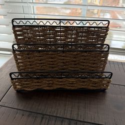 3 section wicker desk file holder