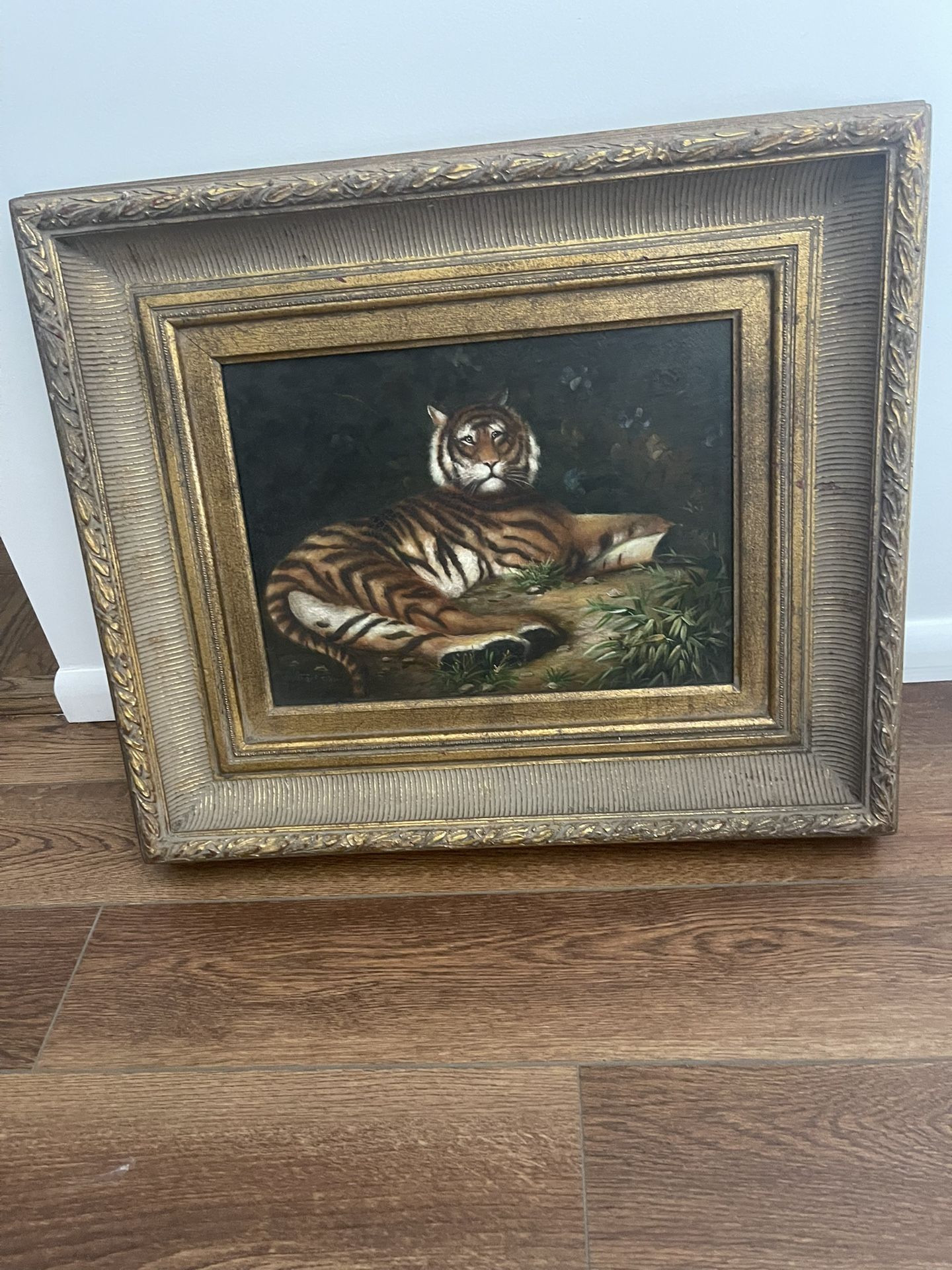 Vintage Tiger Painting Framed, Wildlife Decor, Estate Find