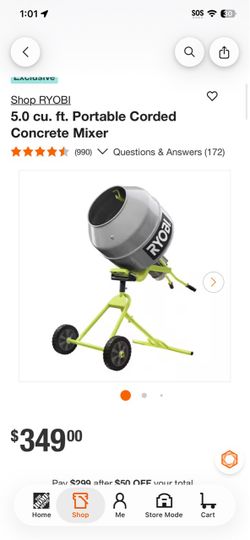 RYOBI 5.0 cu. ft. Portable Corded Concrete Mixer