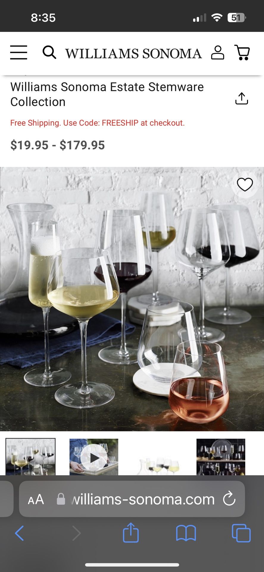 8 Brand New Williams Sonoma Stemless White Wine Glasses