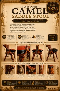🐪 1950’s  Handcrafted Egyptian Camel Saddle Stool – Authentic