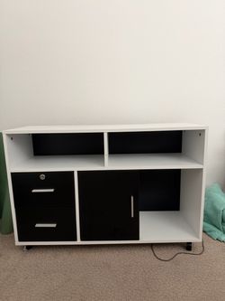 White and Black Office Storage Cabinet on Wheels
