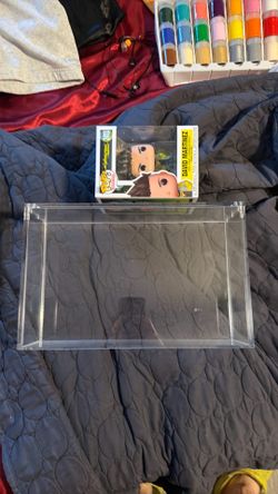 Acrylic case for unknown size of booster box size comparison next to funko