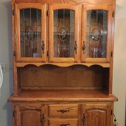 Solid Oak Hutch and Buffet- Beautiful & Sturdy - $250