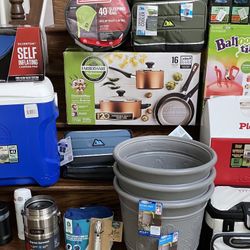 Various Camping Coolers Pots insect Spray