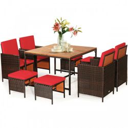 9 Pcs Patio Dining Cushioned Chairs Set
