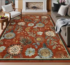 5x7 Floral Washable Area Rug Large Living Room Area Rug with Non-Slip Backing Washable