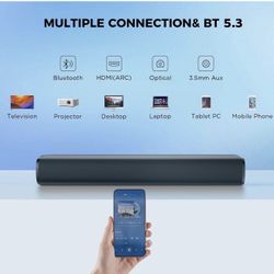 MZEIBO Soundbar, 50W Sound Bar for Smart TV, Bluetooth 5.3 17-inch speaker with ARC/Optical/AUX connection, surround sound for home theater, TV/PC/Gam