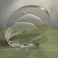 Mats Jonasson Sweden Dolphins Paperweight 