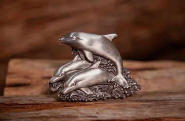 Vintage 1978 - Bergamot Brass Works - DOLPHIN POD OCEAN PORPOISE - BELT BUCKLE