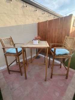 Outdoor 2 seat wood bar height table