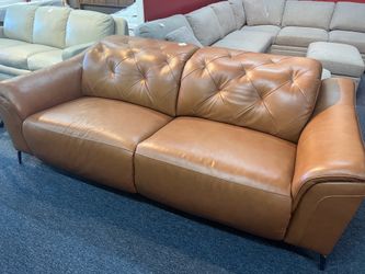 Carvel Leather Power Reclining Sofa with Power Headrest, Brown，$650