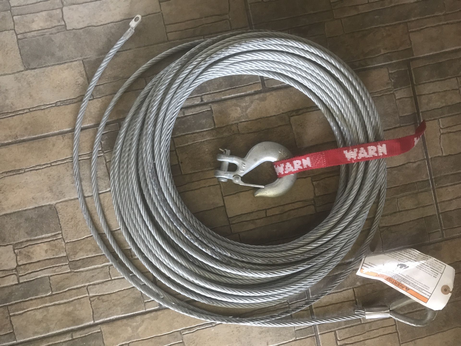 Warn winch steel cable and hook