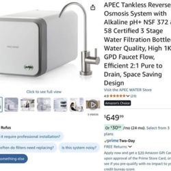 APEC Tankless Reverse Osmosis System with Alkaline pH+ NSF 372 & 58 Certified 3 Stage Water Filtration Bottled Water Quality, High 1K GPD Faucet Flow,