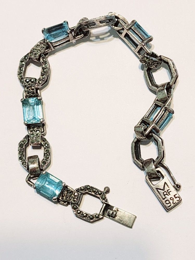 Antique STERLING SILVER and Topaz Bracelet With Marcasite Stones