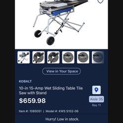 Kobalt Wet Saw 10”