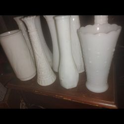 Milkglass Vases, Hobnail Cup, Cranberry And Crystal Vase 