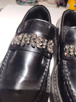 Black Patent Leather Loafers with Crystal Embellishment Zara size 6.5