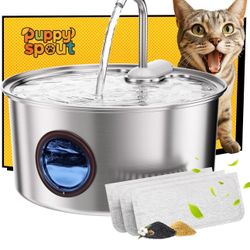 Cat Water Fountain Stainless Steel - 108oz/3.2L Automatic Cat Water Fountain for Drinking with 3PCS Filters, Metal Pet Water Fountain Water Dispenser 