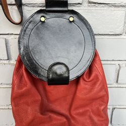 Vintage Y.A.L. Leather Backpack Red Black Colorblock New York USA Handmade