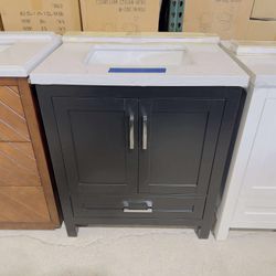 30 in. W x 22 in. D Single Sink Bath Vanity in Black with White Top $475 