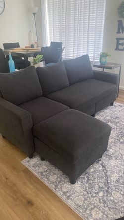Dark Gray Fabric Sofa with Ottoman