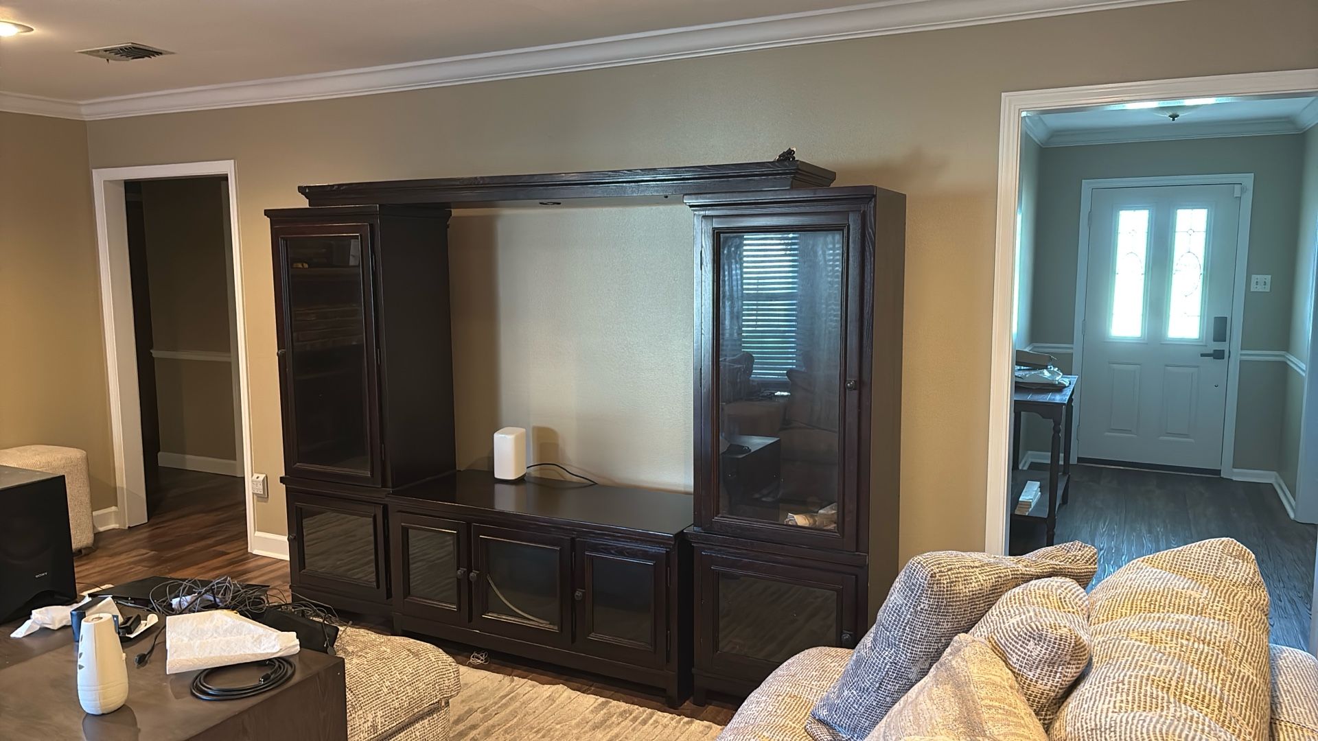 Wooden Entertainment Center | built in lights