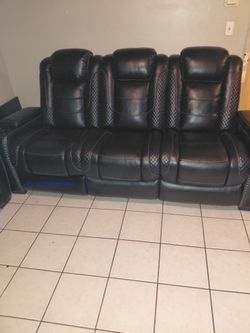 Black Leather Power Recliner Sofa