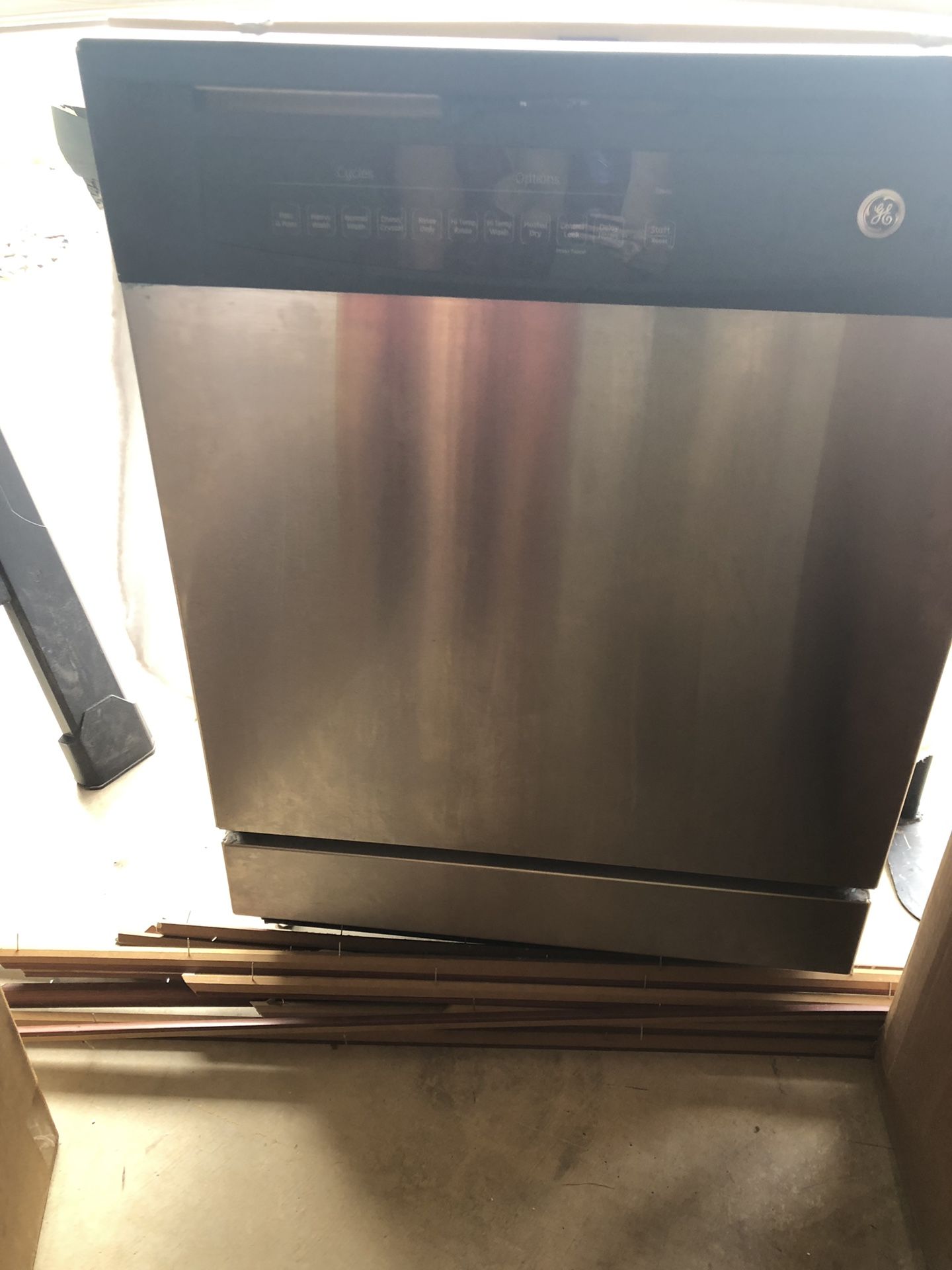 Hardwired GE stainless steel dishwasher