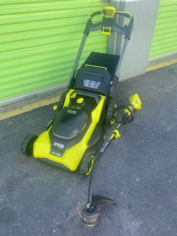 New 21inch Ryobi crosscut dual blade mower bundle w free Weedeater