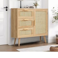 Iwell Wooden Storage Cabinet With 3 Drawers In Color Natural 