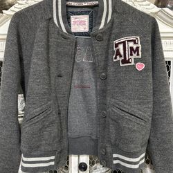 VICTORIA'S SECRET GRAY Wool JACKET PINK VARSITY BOMBER Texas ATM Alumni Sz Med