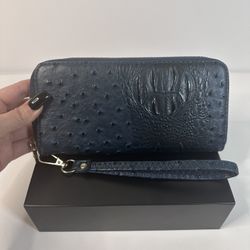 Dark Blue Crocodile Faux Leather Wallet Wristlet (Unknown Brand)