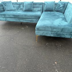Teal Velvet Sectional Couch