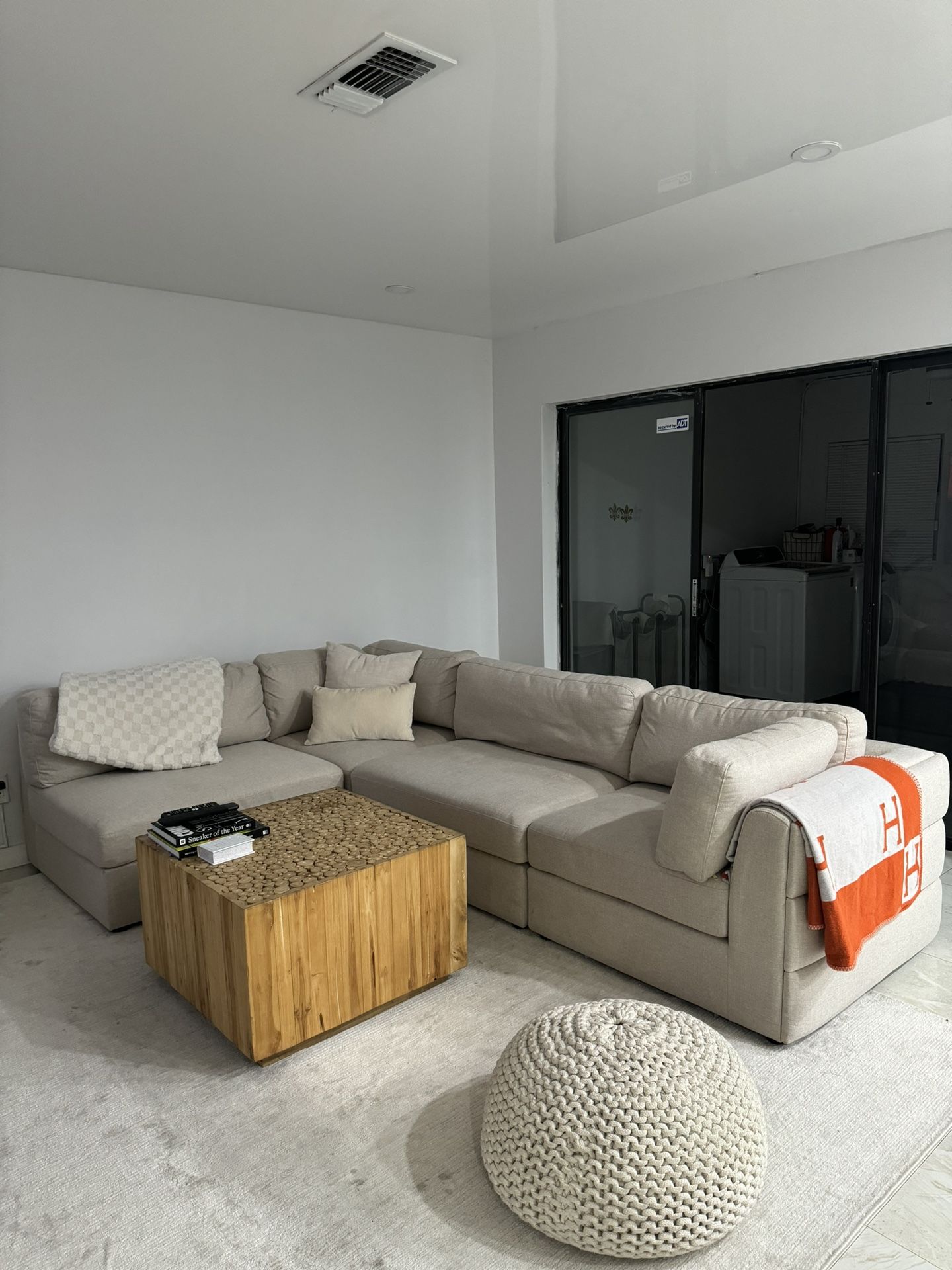  Beige Linen Sofa With Chaise 