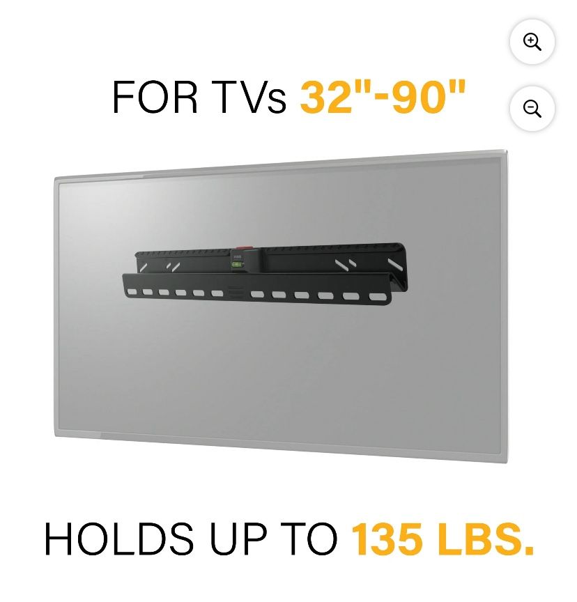SANUS VuePoint Drywall Low Profile TV Wall Mount for 32” - 90” TVs up to 135lbs - No Drill or Studs Required