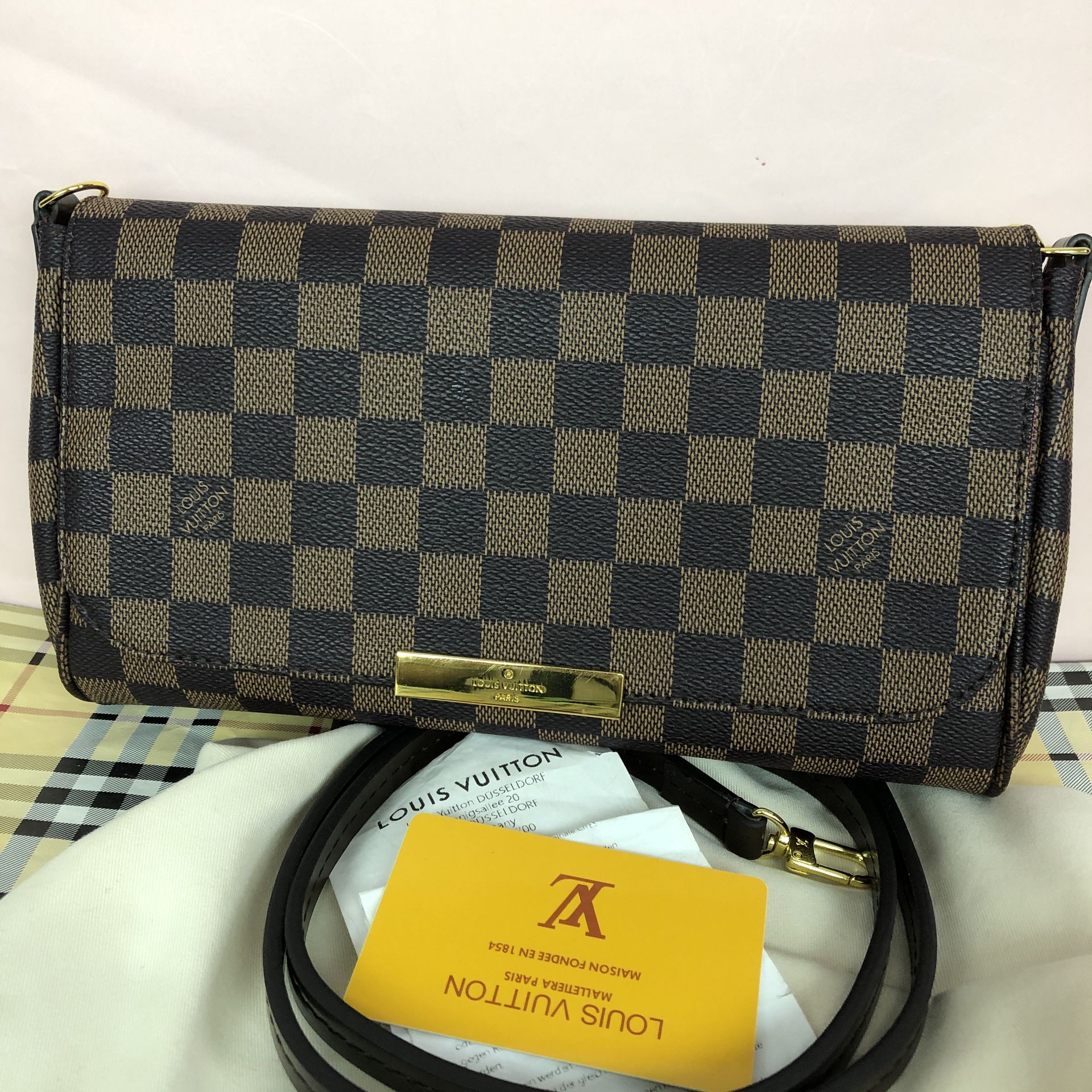 Louis Vuitton diamier leather chain canvas shoulder bag wallet
