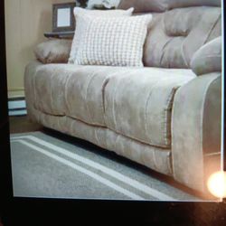Faux Leather Reclining Sofa Taupe Color