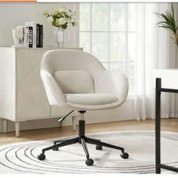 Teodoro Beige 27 in. W Modern Polyester Office Chair Curved Backrest with Height Adjustable and Metal Base （Z6OCQS0416-BGE）