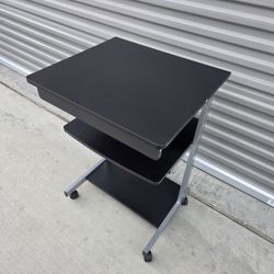Mobile Computer Desk Cart, Small Rolling Laptop Desk PC Table Workstation with Drawer and Printer Shelf, Writing Desk Table for Small Space/Home Offic