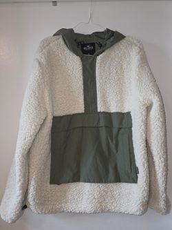 Hollister Cream Sherpa Hoodie With Olive Details