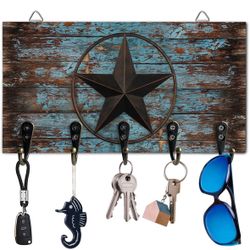 Texas Star Flag Key Holder,  Wall Decorative, Wood Wall Mounted Key Rack 9.4x5"