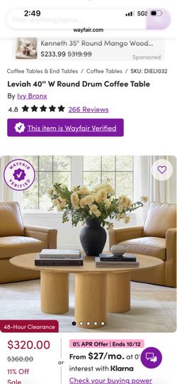 Wayfair 40” round coffee table