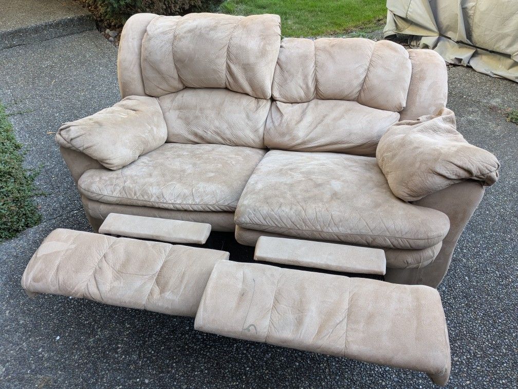 Recliner Sofa, Light Brown Suede