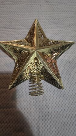 Gold Star With Floor Design Christmas Tree Topper 8 Inch Brand New